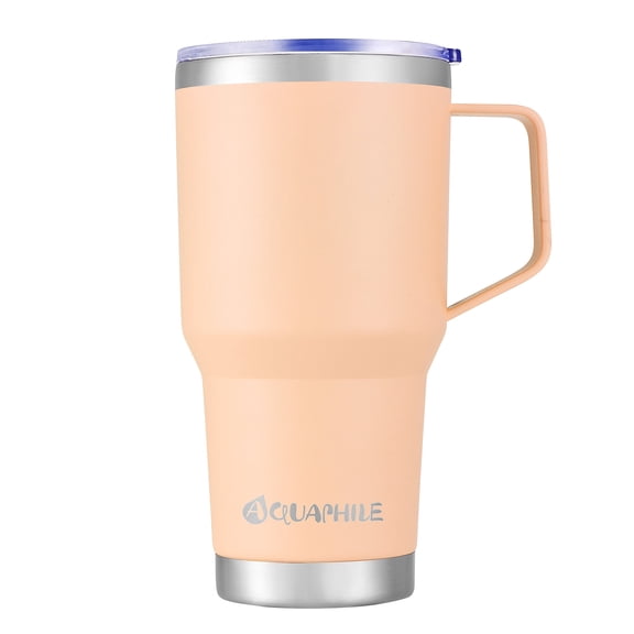 AQUAPHILE 30oz Stainless Steel Insulated Coffee Mug with Handle, Double Walled Vacuum Travel Cup with Lid & Straw, Reusable Thermal Coffee Cup, Portable Coffee Tumbler,Light Pink