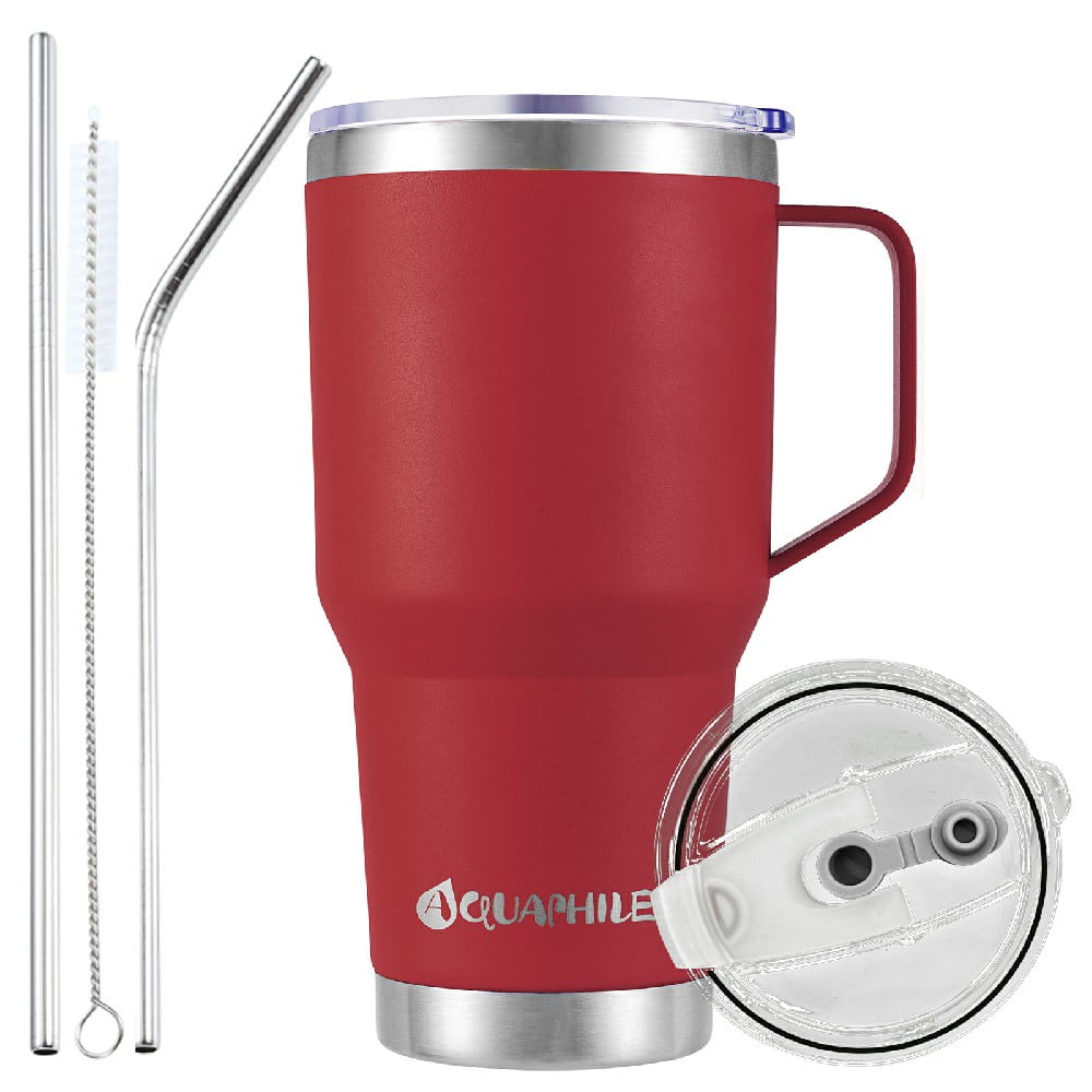 AQUAPHILE 30oz Stainless Steel Insulated Coffee Mug with Handle, Double  Walled Vacuum Travel Cup with Lid & Straw, Reusable Thermal Coffee Cup, ...