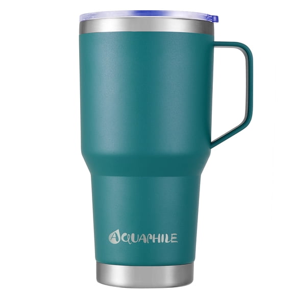 AQUAPHILE 30oz Stainless Steel Insulated Coffee Mug with Handle, Double Walled Vacuum Travel Cup with Lid & Straw, Reusable Thermal Coffee Cup, Portable Coffee Tumbler, Blue