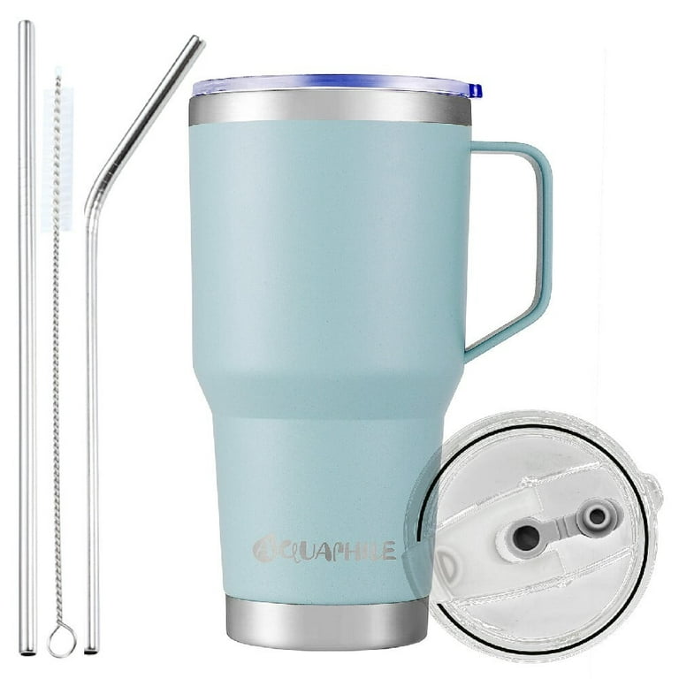 AQUAPHILE 30oz Stainless Steel Insulated Coffee Mug with Handle, Double  Walled Vacuum Travel Cup with Lid & Straw, Reusable Thermal Coffee Cup, Portable  Coffee Tumbler,Light Blue 
