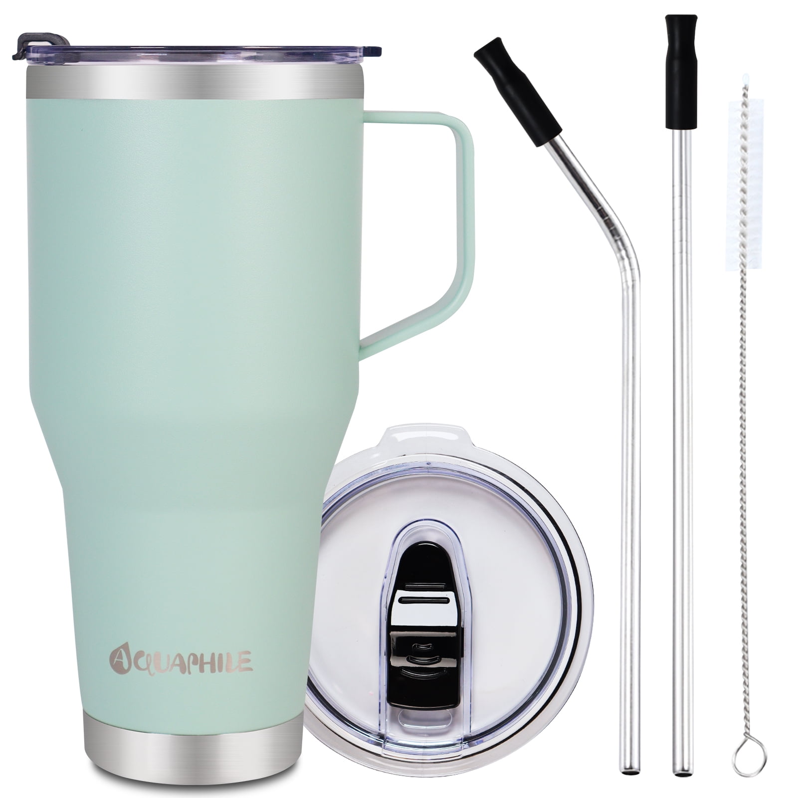 AQUAPHILE 30oz Stainless Steel Insulated Coffee Mug with Handle, Double  Walled Vacuum Travel Cup with Lid & Straw, Reusable Thermal Coffee Cup