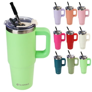 AQUAPHILE Insulated Tumbler with Leak-proof Lid and Straw, 30 oz Insulated Stainless Steel Coffee Mug with Handle, Travel Coffee Mug，Green