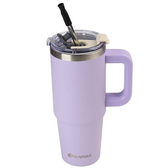 AQUAPHILE Insulated Tumbler with Leak-proof Lid and Straw, 40 oz Insulated Stainless Steel Coffee Mug with Handle, Travel Coffee Mug,Lavender