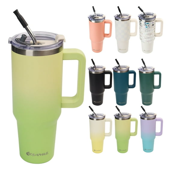 AQUAPHILE Insulated Tumbler with Leak-proof Lid and Straw, 40 oz Insulated Stainless Steel Coffee Mug with Handle, Travel Coffee Mug，Lime