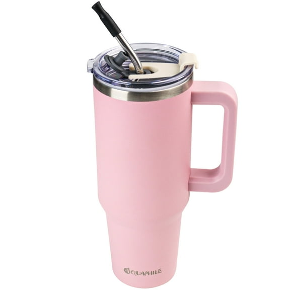 AQUAPHILE Insulated Tumbler with Leak-proof Lid and Straw, 40 oz Insulated Stainless Steel Coffee Mug with Handle, Travel Coffee Mugļ¼Pink