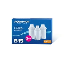 AQUAPHOR B15 Water Filter Cartridge Pack of 3, Replacement Filters to Reduces Limescale, Chlorine & Heavy Metals. Compatible with Brita Standard, EveryDay & UltraMax & Walmart Great Value Pitchers