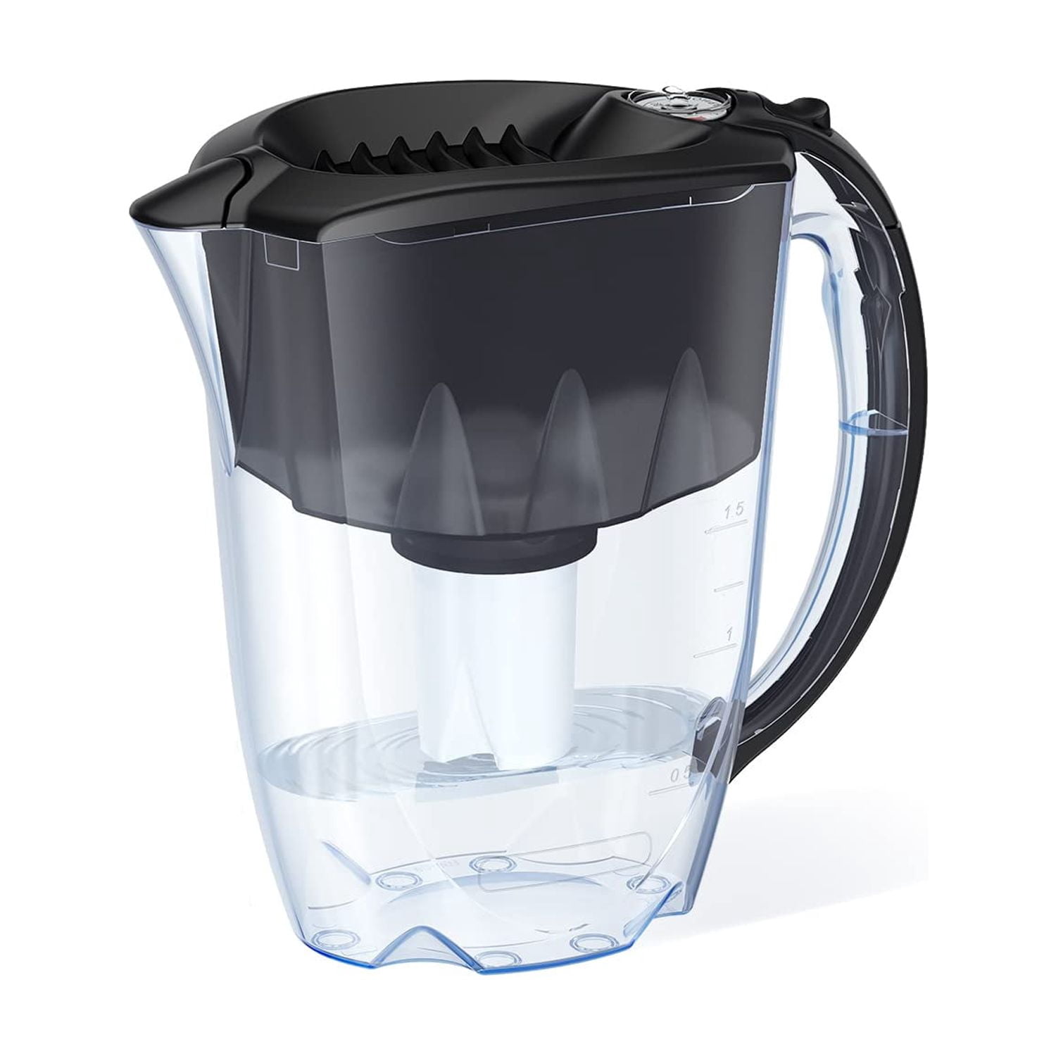AQUAPHOR Ideal 7-Cup Water Filter Pitcher - Black with 1 x B15 Filter - Fits in the Fridge Door - Reduces Limescale and Chlorine - Ideal for Seven Cups