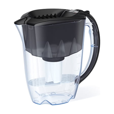 AQUAPHOR Ideal 7-Cup Water Filter Pitcher - Black with 1 x B15 Filter - Fits in the Fridge Door - Reduces Limescale and Chlorine - Ideal for Seven Cups