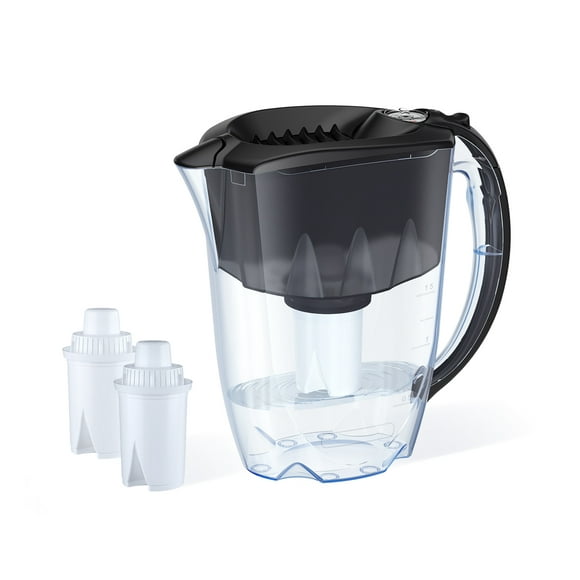 AQUAPHOR Ideal 7-Cup Water Filter Pitcher - Black with 3 x B15 Filters - Fits in the Fridge Door - Reduces Limescale and Chlorine - Ideal for Seven Cups