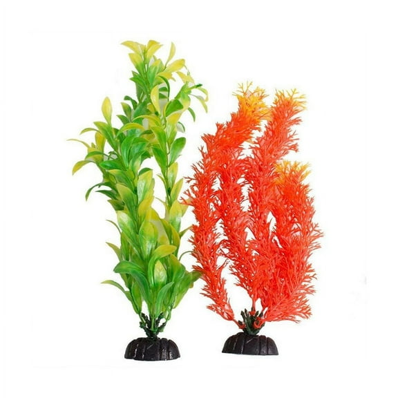 AQUATOP 10 Inch 2-Pack Multi-colored Orange and Green with Highlights Plant Dcor PD-BH66