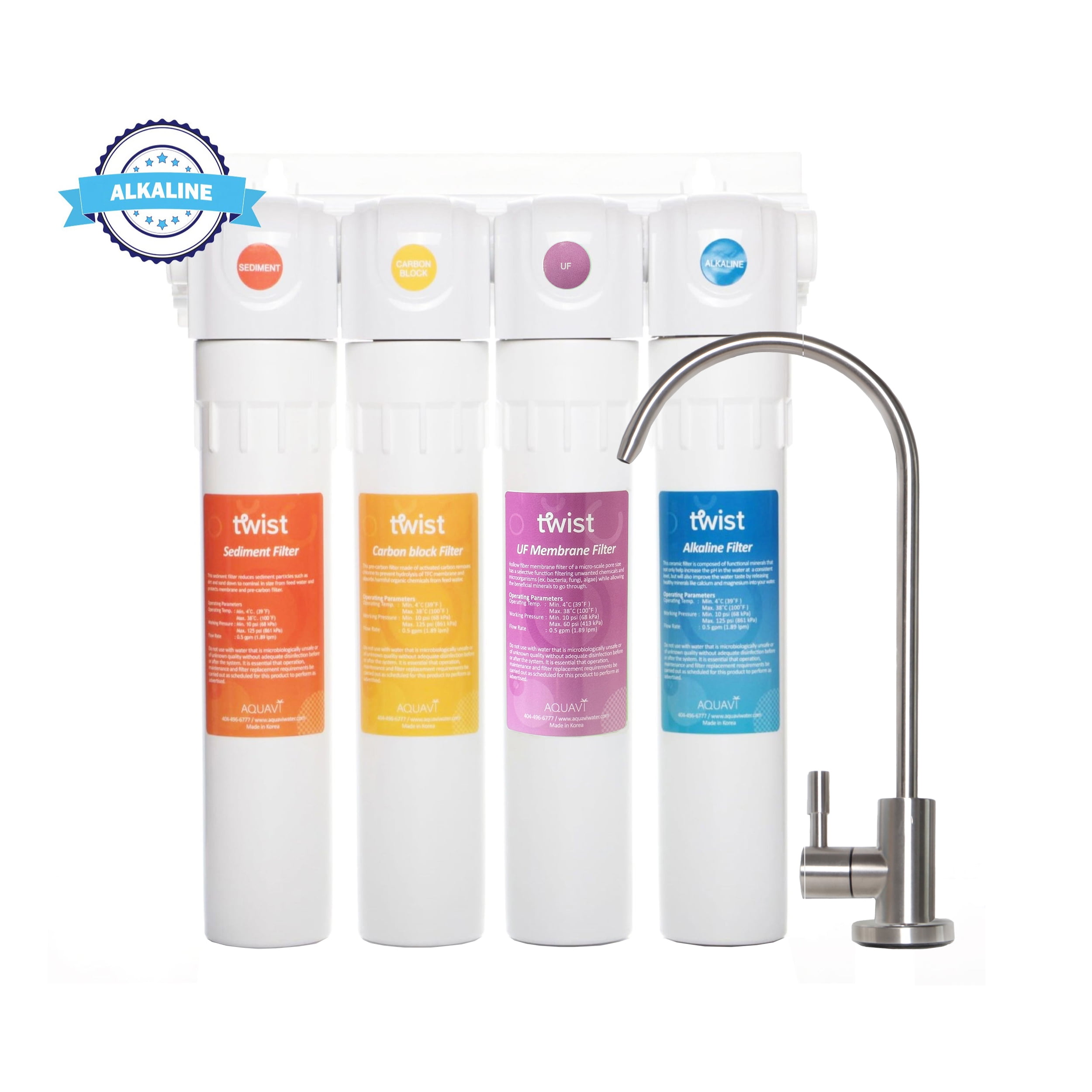 AQUAVI Twist UltraFiltration Alkaline Under Sink Water Filter System