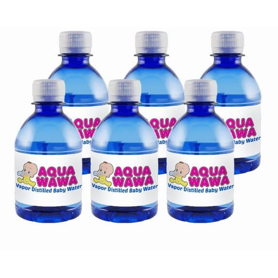 AQUAWAWA Nursery Water for Babies 6 Pack 8 oz Bottles Purified Vapor Distilled | Single Serve | Lightweight for Diaper Bag | BPA, Fluoride, Chemical, and Mineral Free | Dr Recommended, Clean, Fresh
