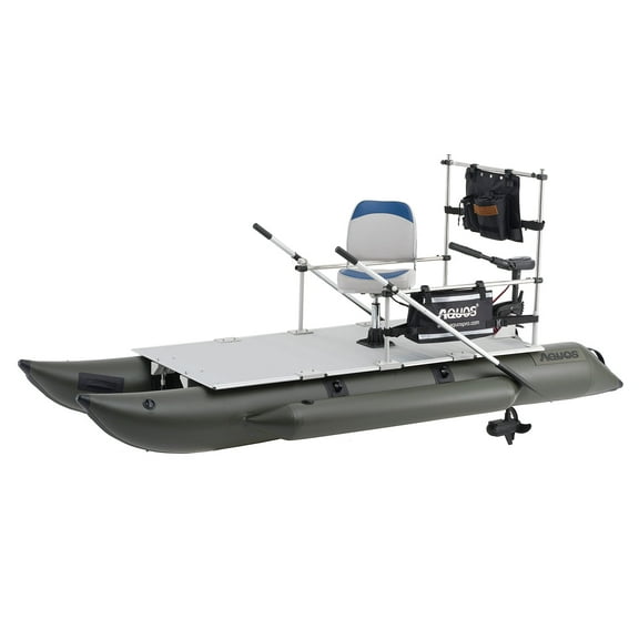 AQUOS 12.5ft Inflatable Pontoon Boat with Haswing 12V 65LBS Transom Trolling Motor