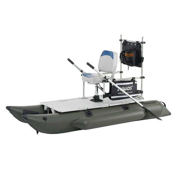 AQUOS Backpack Series 8.8 ft Inflatable Pontoon Boat with Stainless Steel Guard Bar and Folding Seat for One Person Fishing, Aluminum Floor Board, Transport Canada Approved