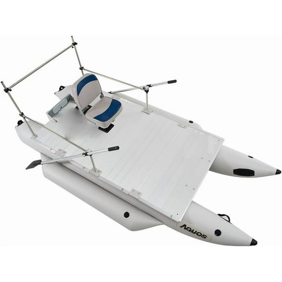 AQUOS Heavy-Duty for Two Series 12.5 ft Inflatable Pontoon Boat with Aluminum Floor Boat, Folding Seat, Stainless Steel Guard Bar for One Person in Freshwater and Saltwater, Lure Fishing Boat