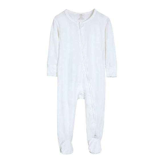 AQUTE Baby Bamboo Fiber Onesie Long Sleeve Footed Pajamas Zipper Sleeper Jumpsuit for Girl & Boy - White, 18