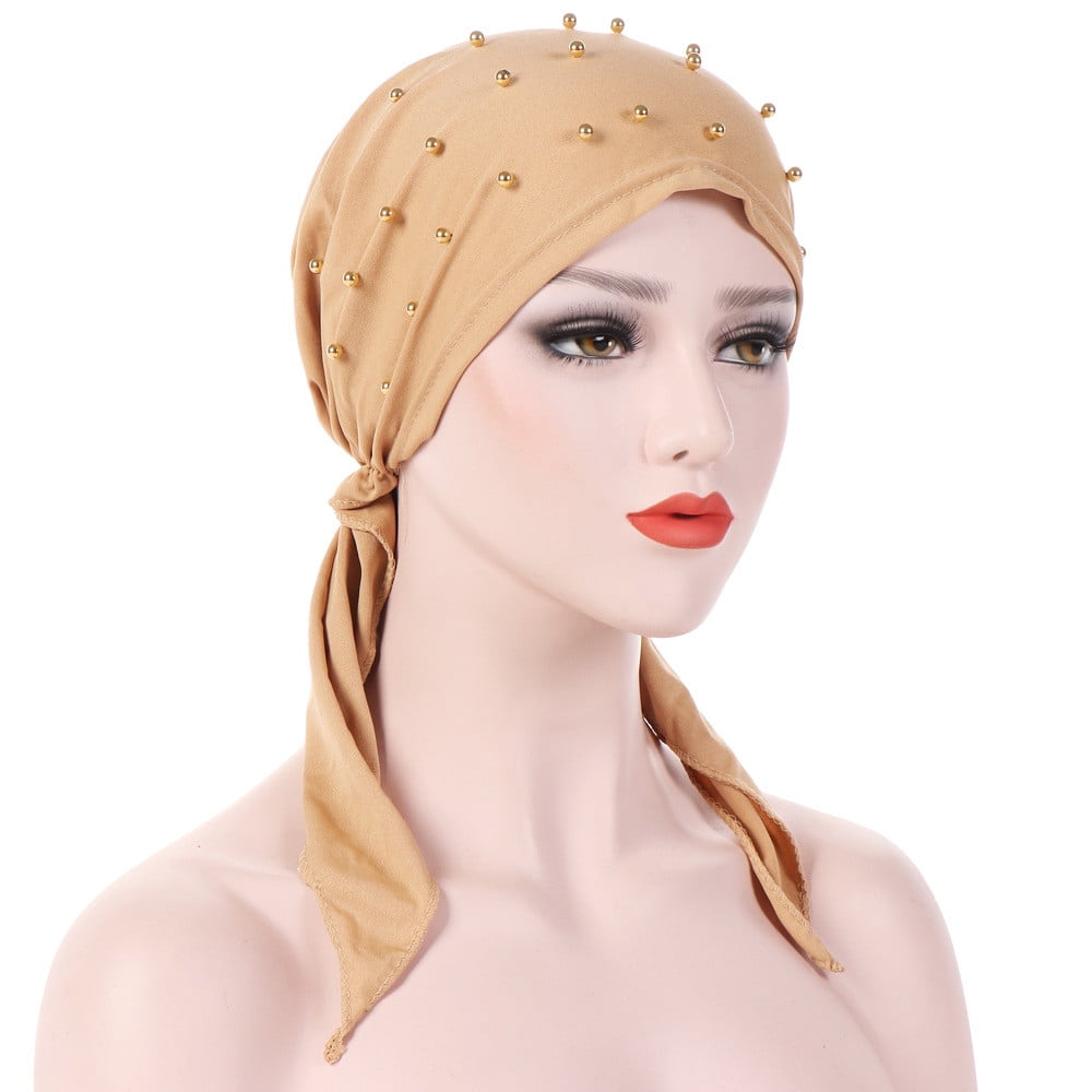 AQUTE Cap For Hat Head Hair Beading Turban Scarf Loss Stretch Women