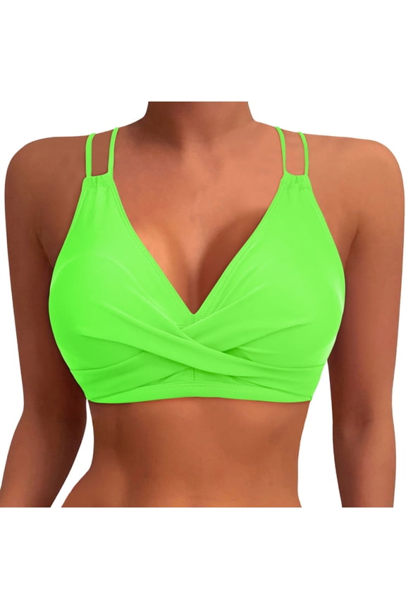 Swim Tops Women Swimsuit Top Only - Tie-Up Floral Decor Sexy Backless Bikini Top - Green, XL