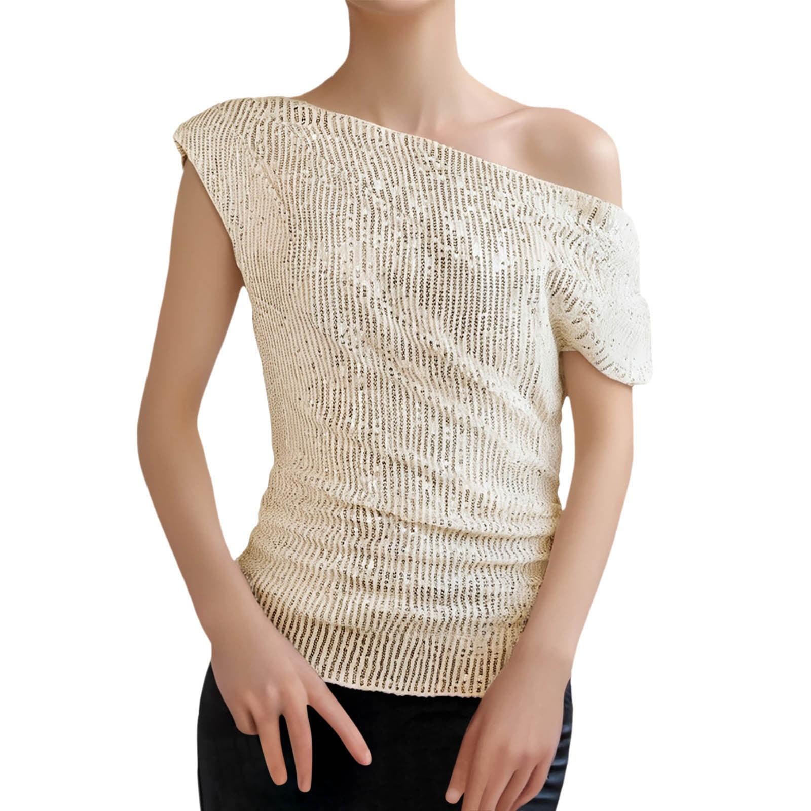 TCR Powder Blue One Shoulder sequin embellished Top With Thigh High Slit Skirt!