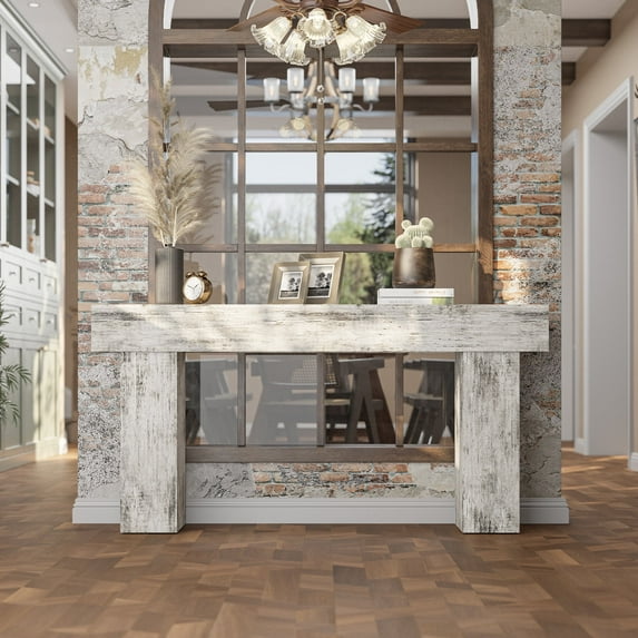 AQUVII 63 Inch Long Entryway Table, Farmhouse Wood ConsoleTable Behind Couch, Industrial Hallway Accent Table for Living Room(Farmhouse White)