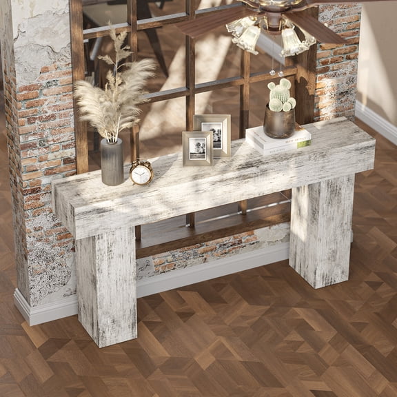 Doubleslee 63 Inch Long Entryway Table, Farmhouse Wood ConsoleTable Behind Couch, Industrial Hallway Accent Table for Living Room(Farmhouse White)