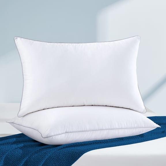 AQUZIN Feather Down Pillow Queen Size 2 Pack, Luxury Hotel Quality Bed Pillow, Medium Firm Support for Back, Stomach or Side Sleepers, 20x26in.
