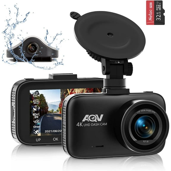 AQV Dash Cam, Front 4K and Rear 1080P Car Camera, Built-in GPS, SNOY IMX335 Sensor,Parking Monitor, Super Night Vision, Capacitor, WDR ,G-Sensor, Motion Detector ,Loop Recording ,Included 32GB Card