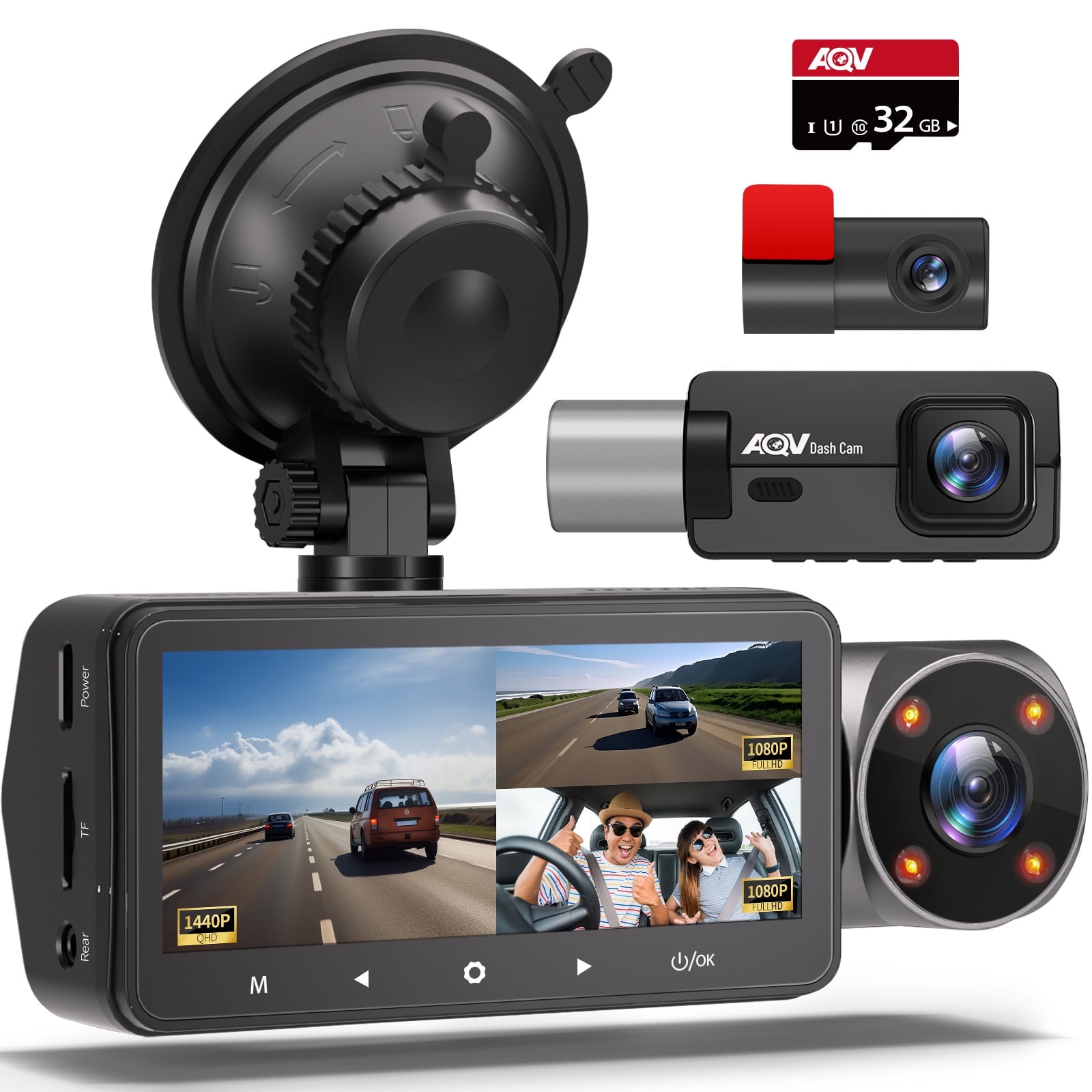 AQV ZD60 DashCam 2K +1080P+1080P Front Rear and Inside 3 Channel Car