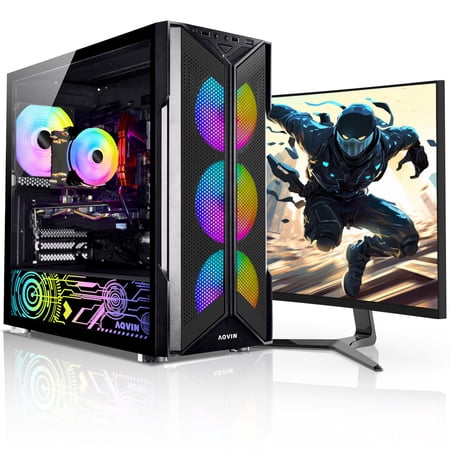 AQVIN-AQ20 Gaming PC Tower Desktop Computer - New 24 inch Curved Gaming Monitor Intel Core i7 processor 32GB RAM 1TB SSD GeForce RTX 3050 8GB Windows 10 Pro