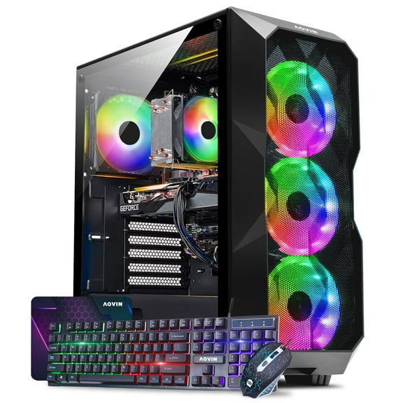 AQVIN AQB70 Gaming Desktop Computer PC Tower, Intel Core i7 CPU, processor 32GB DDR4 RAM, 1TB SSD, GeForce RTX 3050 6GB Graphics Card, Windows 10 Pro, RGB Keyboard and Mouse