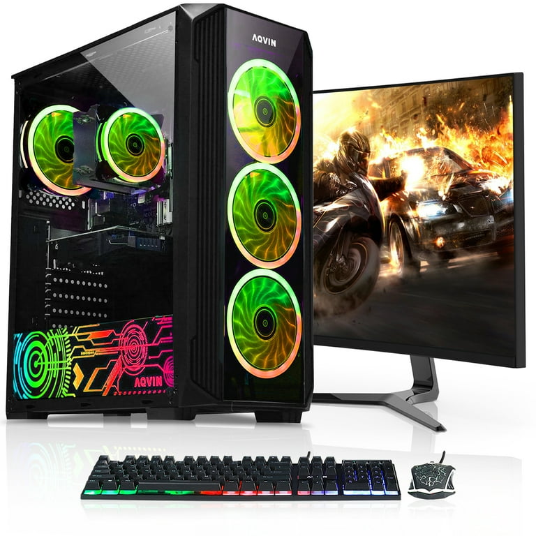 AQVIN ZForce Gaming Desktop Computer Tower PC Intel Core i7 32GB RAM 512GB SSD Storage Geforce GTX 1650 4GB GDDR5 24 Inch Curved Gaming