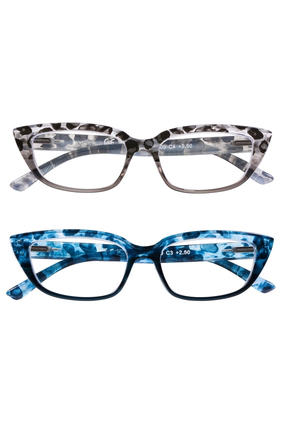 2 Pack Fashion Design Cat Eye Reading Glasses Women Blue Light Blocking, Compute Readers Anti Glare Lightweight Comfort,2.25