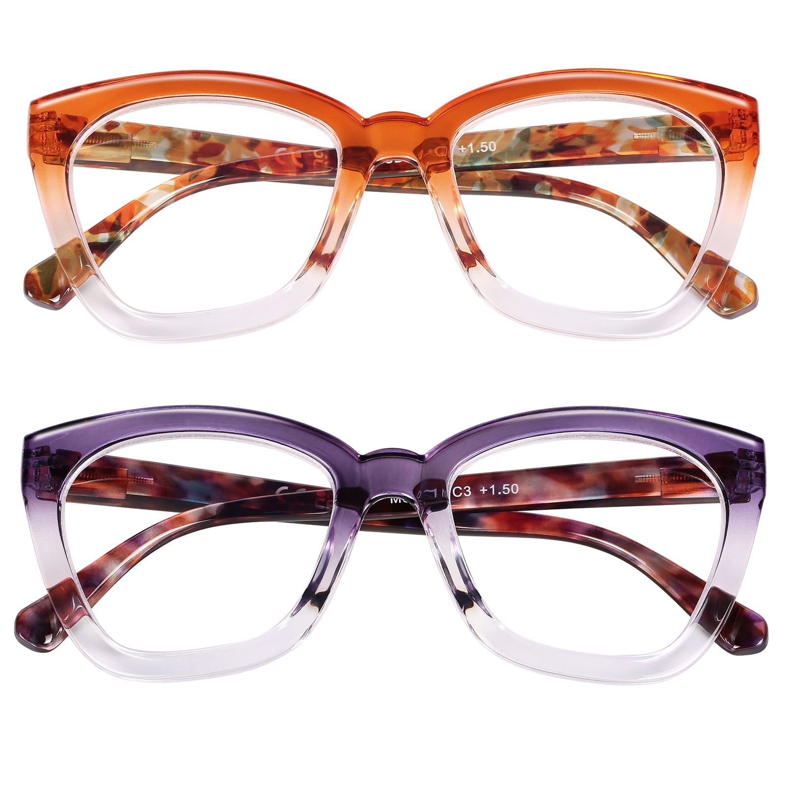 AQWANO Cat Eye Reading Glasses Women Blue Light Blocking, 2 Pack Filter UV Ray/Glare Computer Fashion Oversized Readers