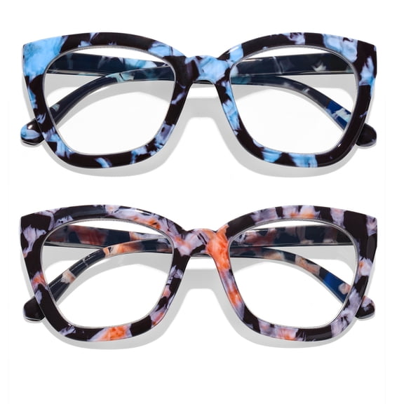 AQWANO Cat Eye Reading Glasses Women Blue Light Blocking, 2 Pack Filter UV Ray/Glare Computer Fashion Oversized Readers