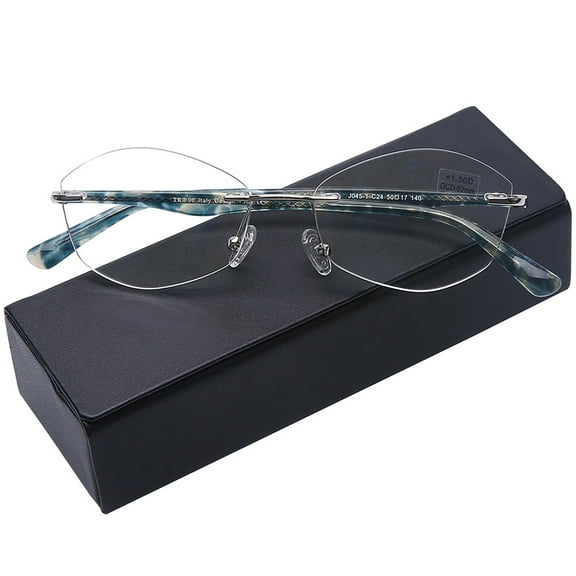 AQWANO Rimless Computer Reading Glasses Women Fashion Designer Blue Light Blocking with UV400 Protect Clear Lens Pattern Frame Ladies Readers with Hard Case,Green