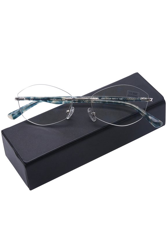 Rimless Computer Reading Glasses Women Fashion Designer Blue Light Blocking with UV400 Protect Clear Lens Pattern Frame Ladies Readers with Hard Case,Green