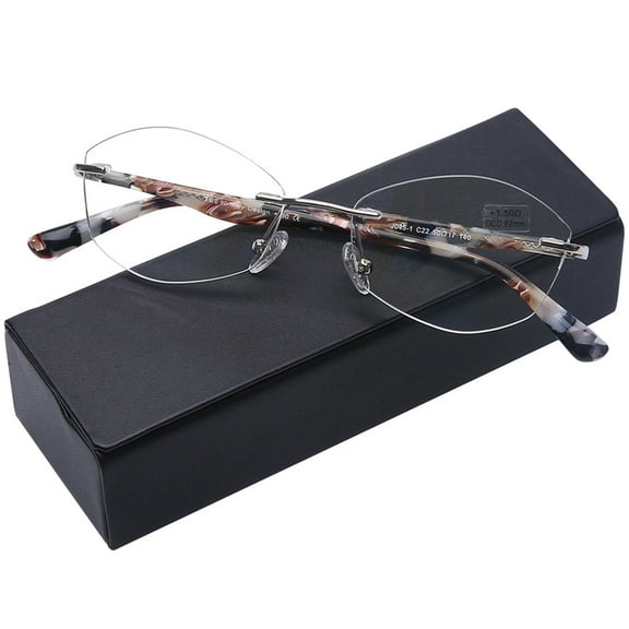 AQWANO Rimless Computer Reading Glasses Women Fashion Designer Blue Light Blocking with UV400 Protect Clear Lens Pattern Frame Ladies Readers with Hard Eyeglasses Case,Black