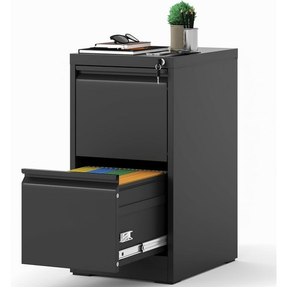 AQY 2 Drawer File Cabinet with Lock, Metal Filing Cabinets for Home Office, 18" Deep Vertical Storage Drawer for Hanging A4/Letter/Legal Size Files, Assembly Require
