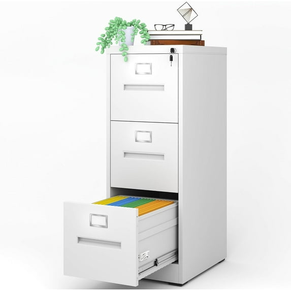 AQY 3 Drawer File Cabinet with Lock,Filing Cabinets for Home Office,Metal File Cabinet 18" Deep Vertical Storage Drawer for Hanging A4/F4/Letter/Legal Size Files, Assembly Require