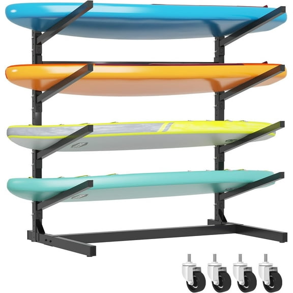AQY Kayak Storage Rack,Heavy Duty Steel Adjustable Freestanding Kayak Stands with Wheels for Garage and Outdoor Storage,Storage Rack for Kayak, Canoe, Surfboard and Paddleboard