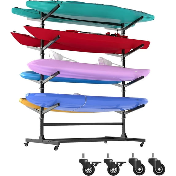 AQY Kayak Storage Rack,Heavy Duty Steel Adjustable Freestanding Kayak Stands with Wheels for Garage and Outdoor Storage,Storage Rack for Kayak, Canoe, Surfboard and Paddleboard