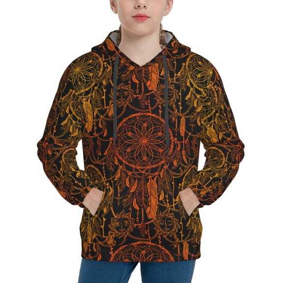 Easygdp Orange Dreamcatcher Boys Hoodie Kids Sweatshirt Youth Pullover With Hood-Small