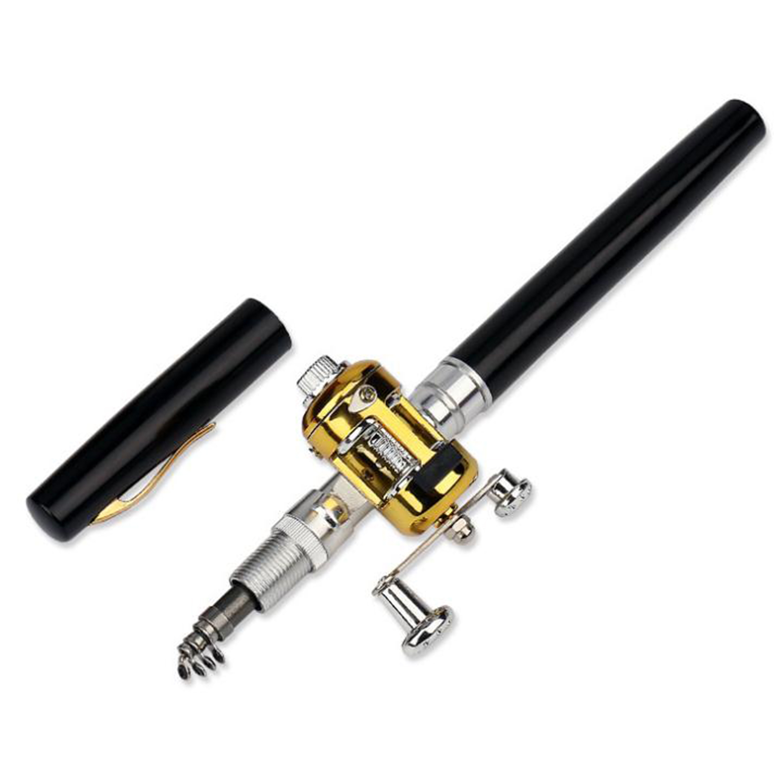 AQYK Portable Telescopic Pole Pen Shape Folded River Lake Fishing Rod with Reel Wheel