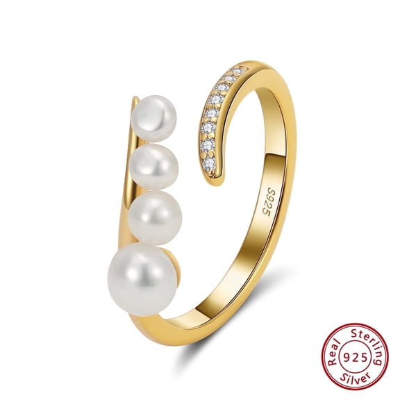 AQYYI 14K Gold Plated Women's Cultured Pearl Ring 925 Silver Plated Cubic Zirconia Open-Wrap Ring—the perfect gift for her on Mother's Day, her birthday, or Christmas