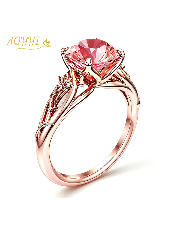 3 Carat Lab-Grown Pink Gemstone Engagement Ring, 14K Rose Gold Plated Size 6, Floral Vine Filigree, Anniversary Birthday Gift