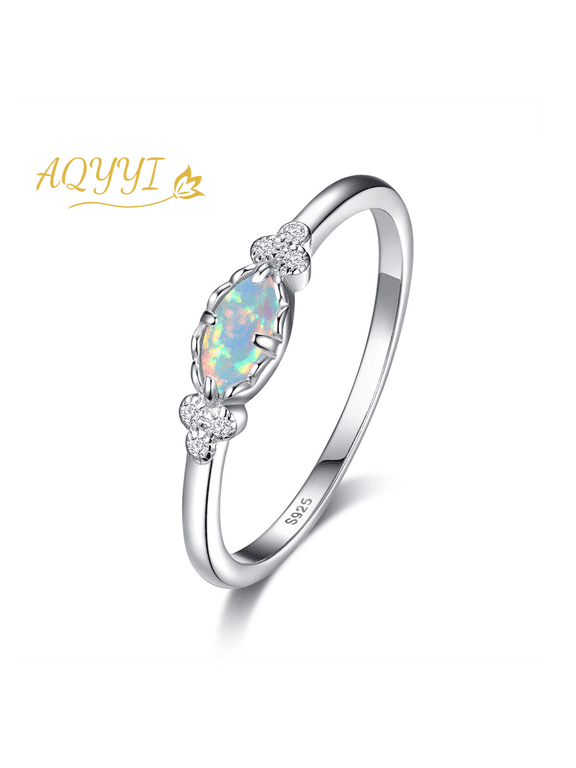 925 Silver Plated Marquise Opal CZ Ring, Dainty Stackable Fashion Ring, Polished Promise Ring Jewelry for Everyday & Occasion Wear, Sizes 7