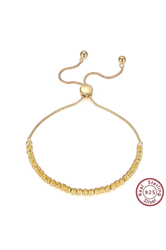 925 Sterling Silver or 18Kt Gold Over Silver Diamond-Cut Adjustable - 3.0mm  Bead Bracelet for Women,Handmade Italian Beaded Ball Chain Bracelet