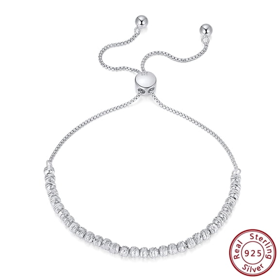 AQYYI 925 Sterling Silver Diamond-Cut Adjustable - 3.0mm  Bead Bracelet for Women,Handmade Italian Beaded Ball Chain Bracelet