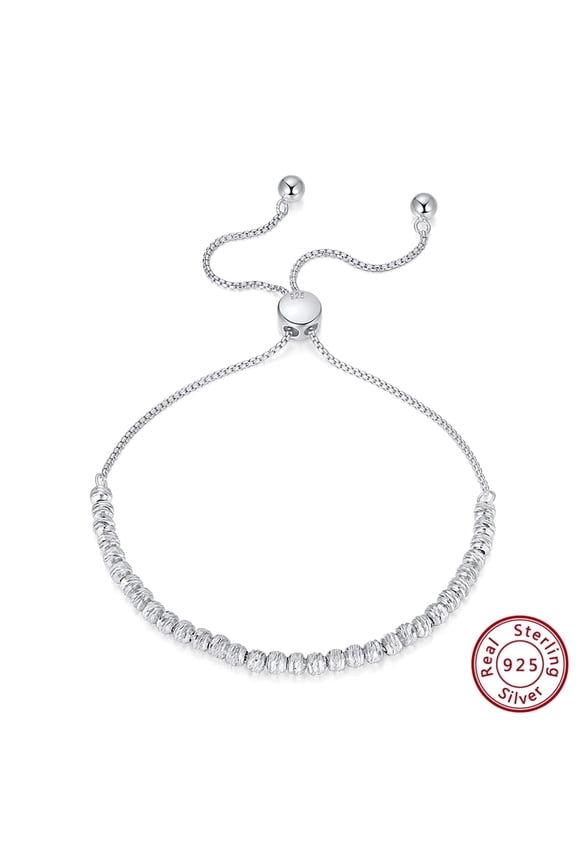 925 Sterling Silver Diamond-Cut Adjustable - 3.0mm Bead Bracelet for Women,Handmade Italian Beaded Ball Chain Bracelet