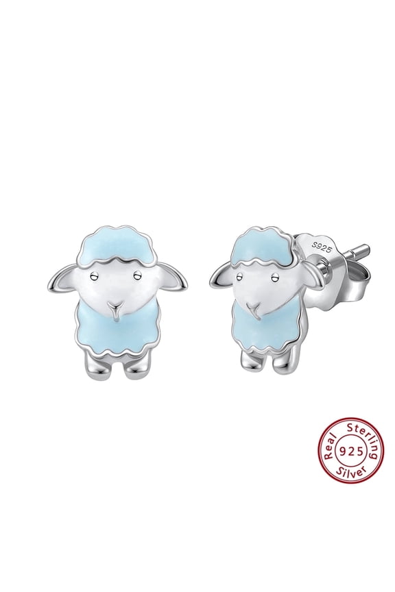 925 Sterling Silver Lamb Stud Earrings, Hypoallergenic for Sensitive Ears, Enamel Animal Earrings, Holiday Gifts for Family